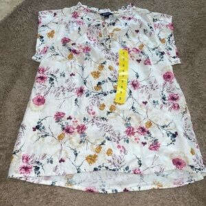 NWOT Floral Blouse with Pink and Yellow Accents